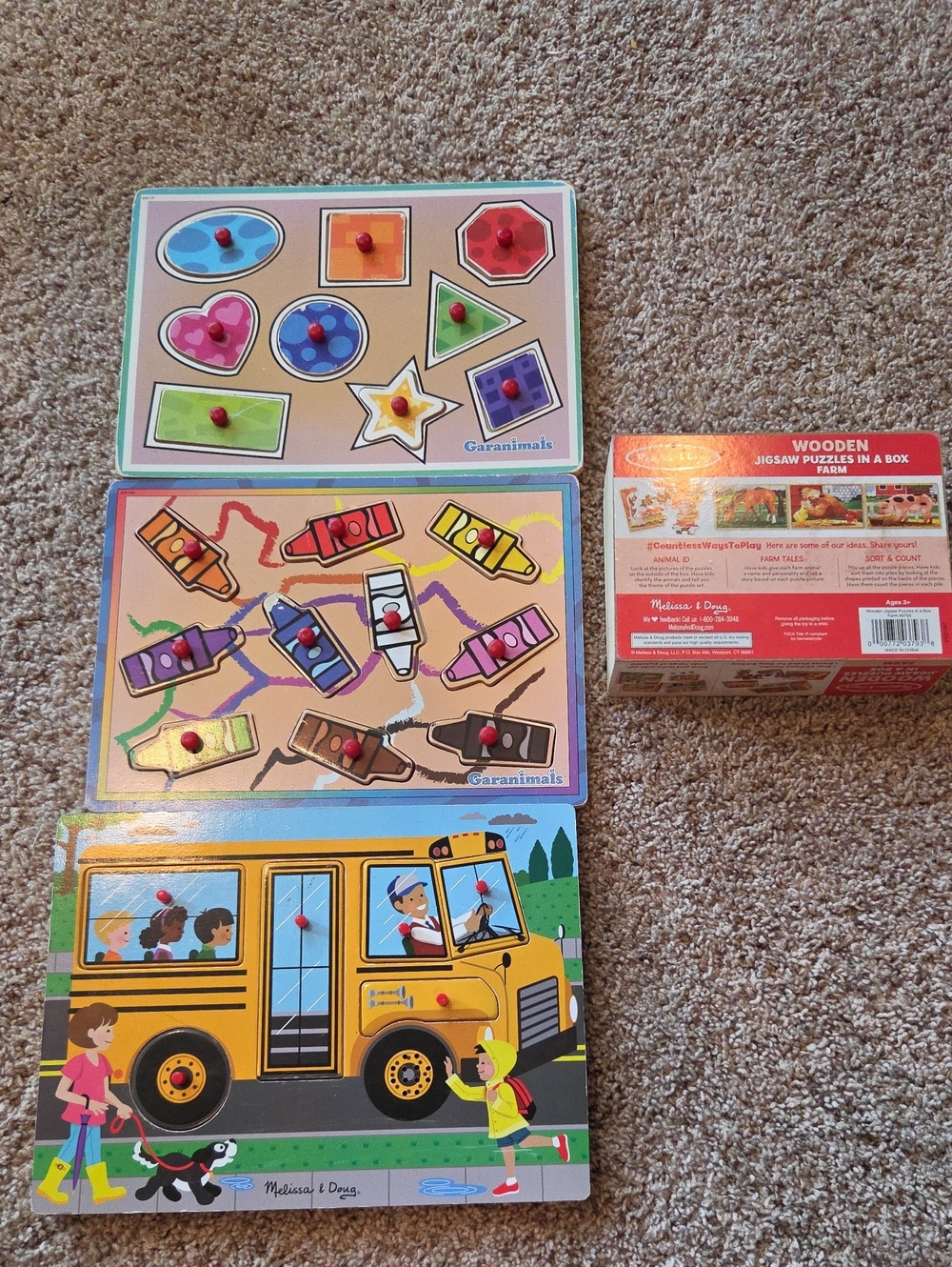 Melissa & Doug, Garanimals Bus, Shapes & Crayon Wooden Puzzles -7 Total